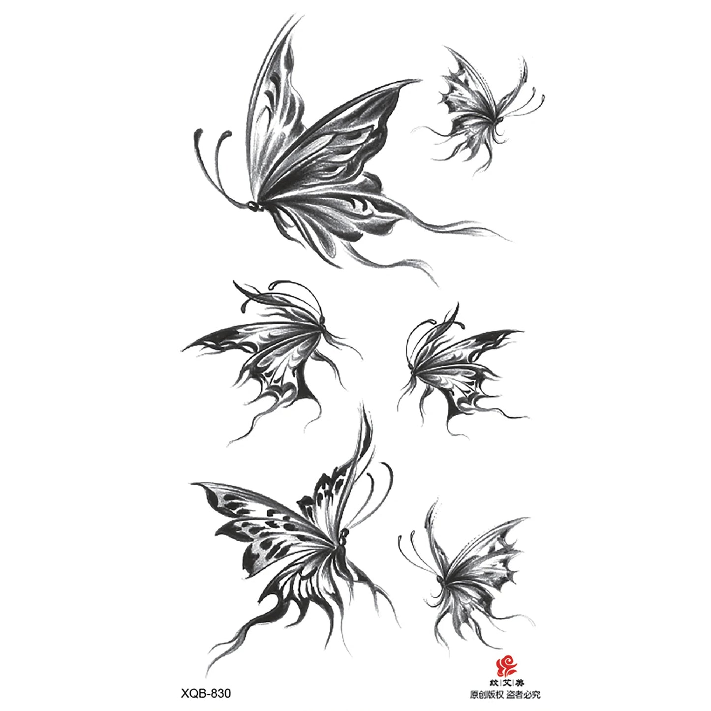 Black Flower Waterproof Temporary Tattoo Sticker, Beauty Butterfly Rose for Women, 3D Flash Body Arm Art Washable Fake Tattoos