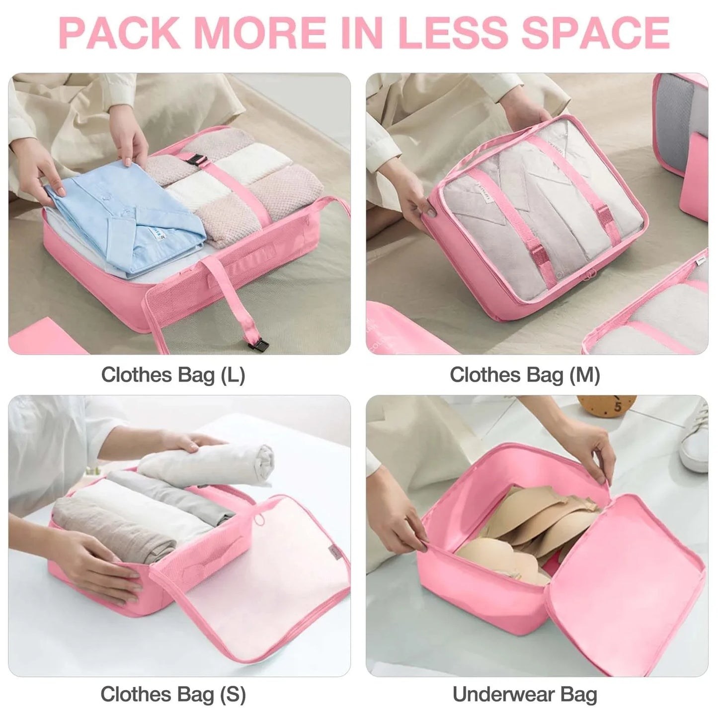 7Pcs Travel Organizer Set, Folding Storage Bags, Wardrobe Cube Suitcase Packing Luggage for Clothes & Shoes