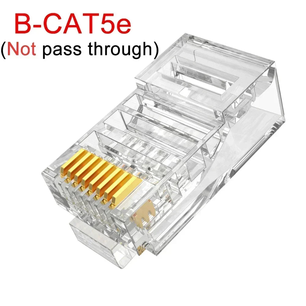 1-50Pcs, RJ45 CAT6 CAT5e Pass Through Connectors, Crystal End Gold-Plated 8P8C Crimp UTP Standard Ethernet Network Modular Plug