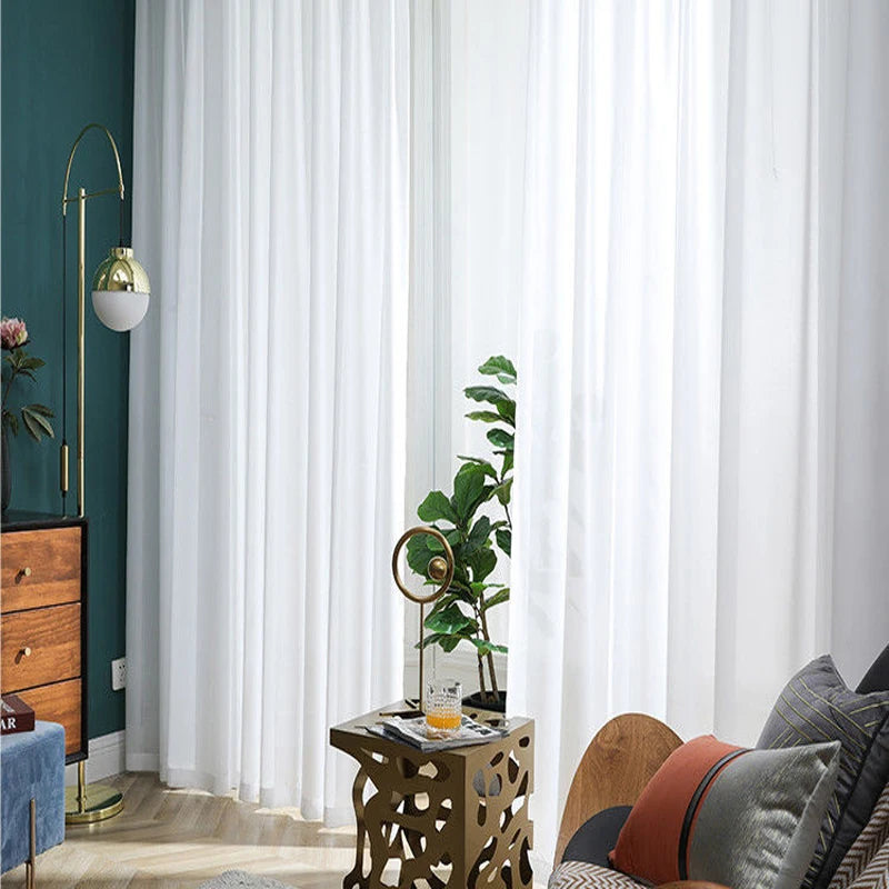 Solid White Tulle, Luxurious Chiffon Sheer Window Curtains For Living Room, Modern Voile Organza Drapes Bedroom Decoration, ASAZAL