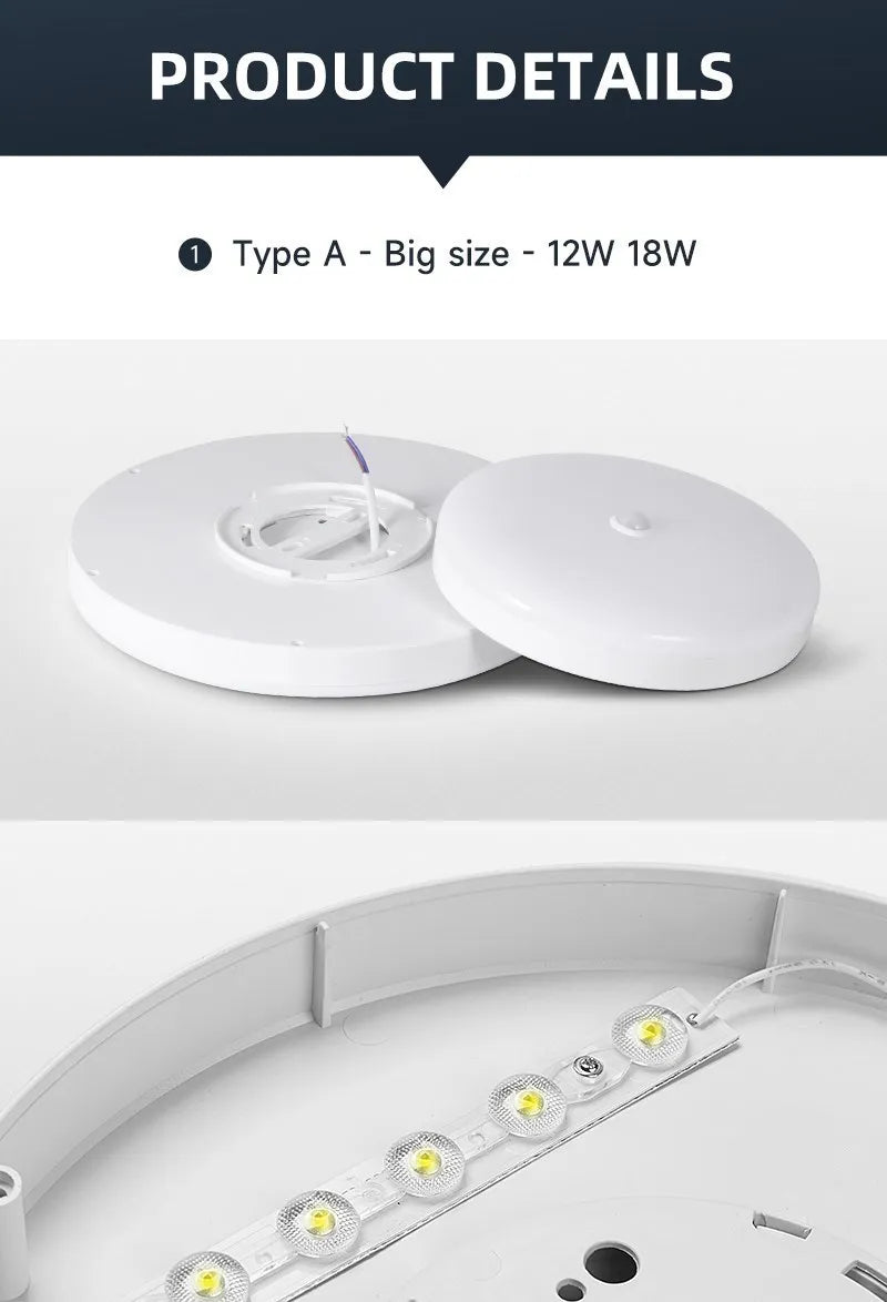 Led Ceiling Lamp With Motion Sensor, 40W 30W 20W 18W 15W 12W, Led Ceiling Light Fixtures For Entrance Balcony Corridor 110V 220V