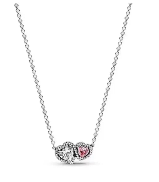 New 925 Silver bow Heart-shaped Ring Necklace, Suitable for Valentine's Day, Holiday Gifts for Women, DIY High-end, Fashion Jewelry