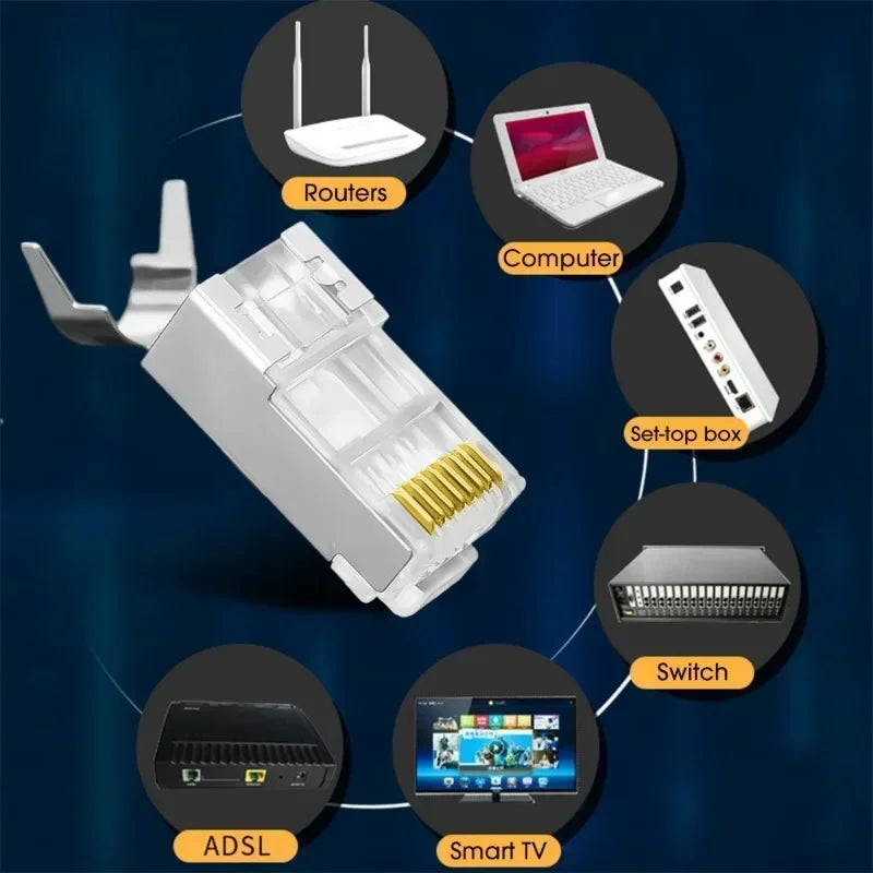 1/10/30Pcs, Pass Through RJ45 Cat7/Cat6/Cat5 Shielded Connectors, Crystal End Gold-Plated 8P8C Crimp UTP Ethernet Modular Plug