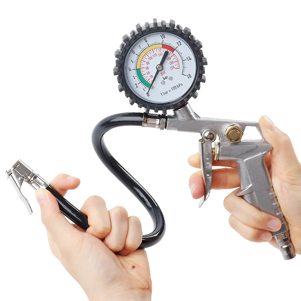 220Psi/16Bar Car Tire Pressure Gun, Multi-Function Tire Pressure Monitoring Tool, Air Pressure Gauge, Suitable For Air Compressor