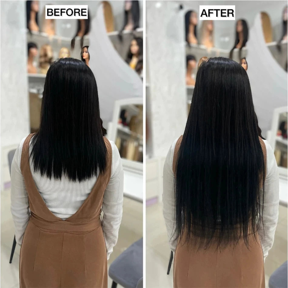 Clip In Hair Extensions, Human Hair Brazilian Straight Clip In Natural Black Color, Clip-In Remy Hair 20 22 24 26 Inch 4# Women