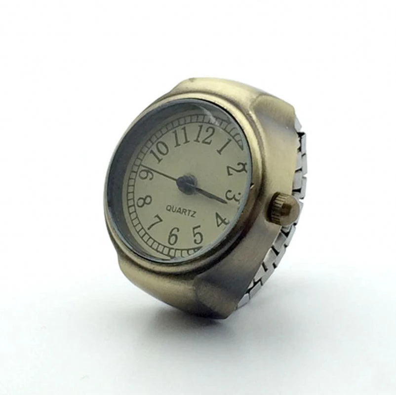 Vintage Punk Finger Watch, Mini Elastic Strap Alloy Watch, Couple Rings, Jewelry Clock, Retro Roman Quartz Watch Rings, For Women, For Men