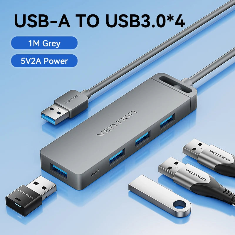 USB Hub, High Speed 4 Ports, Multi USB 3.0 to USB 3.0 Hub Splitter Adapter for MacBook Pro iPad Pro Xiaomi Lenovo USB Hub, VENTION