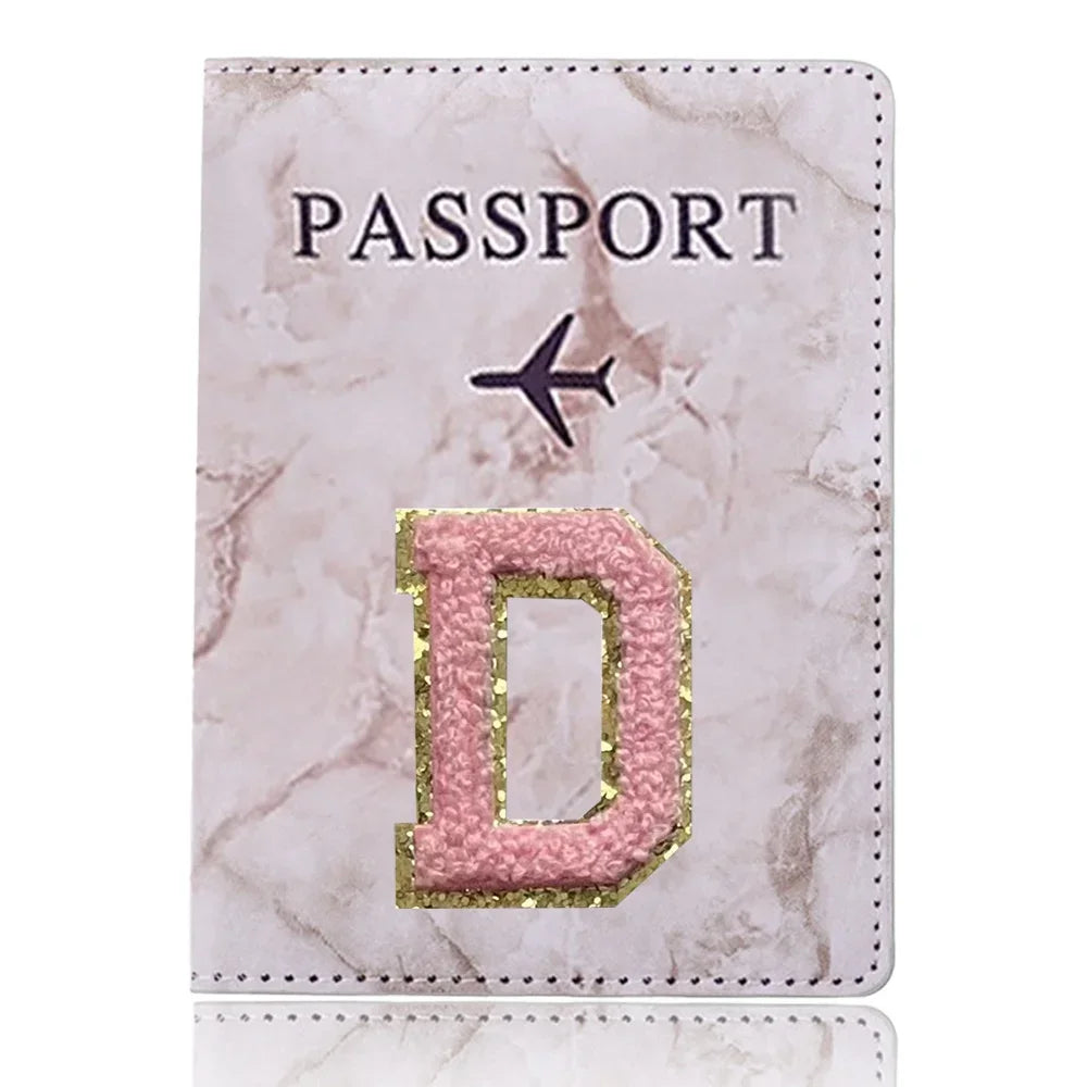 Fashion Passport Protective Cover, Embroidery Letter Pattern Travel Passport Holder, Wallet Gift PU Leather Card Case Cover Unisex