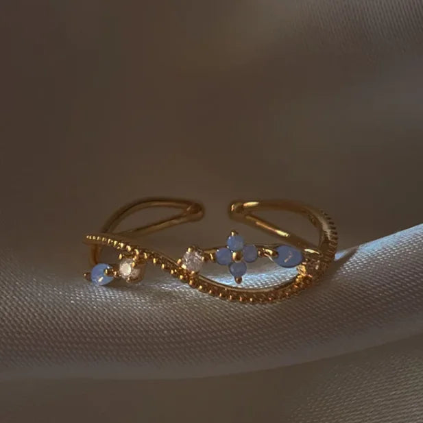 New Cute Colorful Zircon Flower Ring For Women Girl, Fashion Vintage Zircon Adjustable Rings, Jewelry Gift