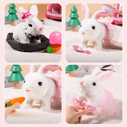 Conejo de juguete interactivo que baila y camina, mascota electrónica de conejito de peluche para niños, regalo de animal animado con movimiento para cumpleaños de niños y niñas