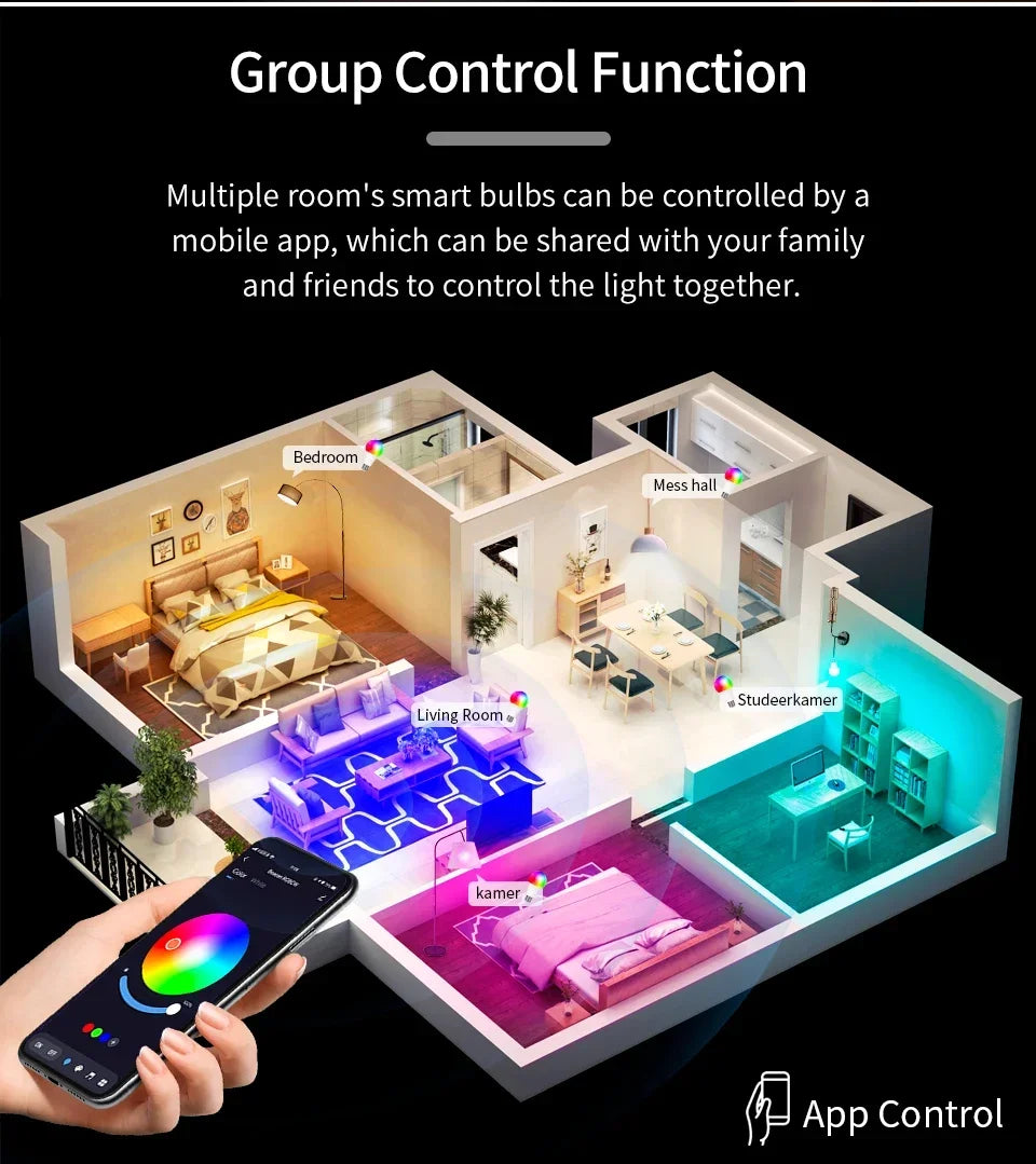 Tuya Smart Bluetooth Bulb E27 220V 9W 15W 18W Color Changing Smart Home RGB Lamp, Smart Life APP Control Dimmable Timer