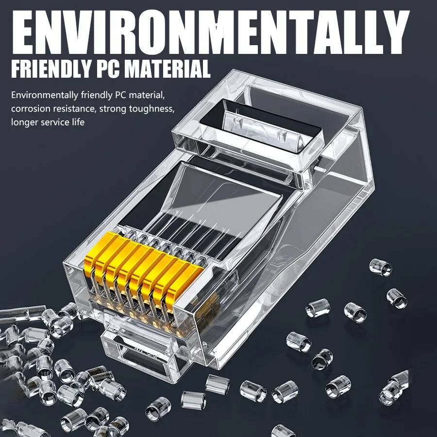 1-50Pcs, RJ45 CAT6 CAT5e Pass Through Connectors, Crystal End Gold-Plated 8P8C Crimp UTP Standard Ethernet Network Modular Plug