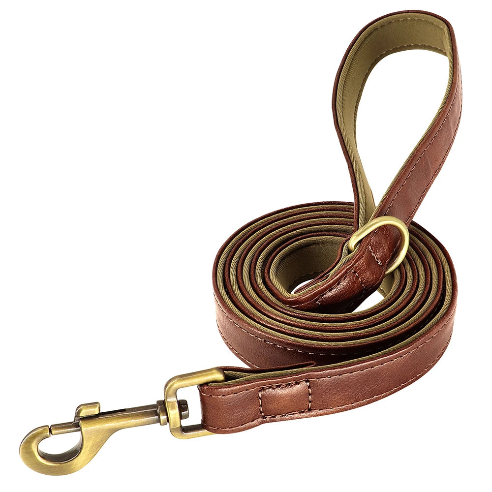 Customized Leather Dog Collar Leash Set, Soft Padded Leather Collar For Small Medium Large Dogs With Free Engraved Nameplate