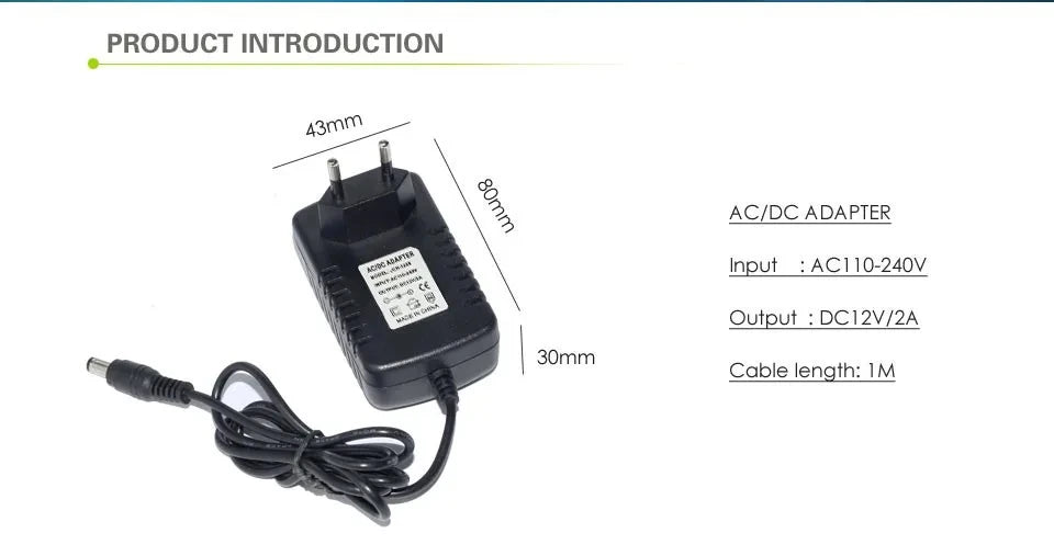 12 Volt Power Supply Transformer, AC 110V 220V  To DC 12V, EU US Power Adapter, Power Source Charger Converter DC12V 1A 2A 3A LED Driver