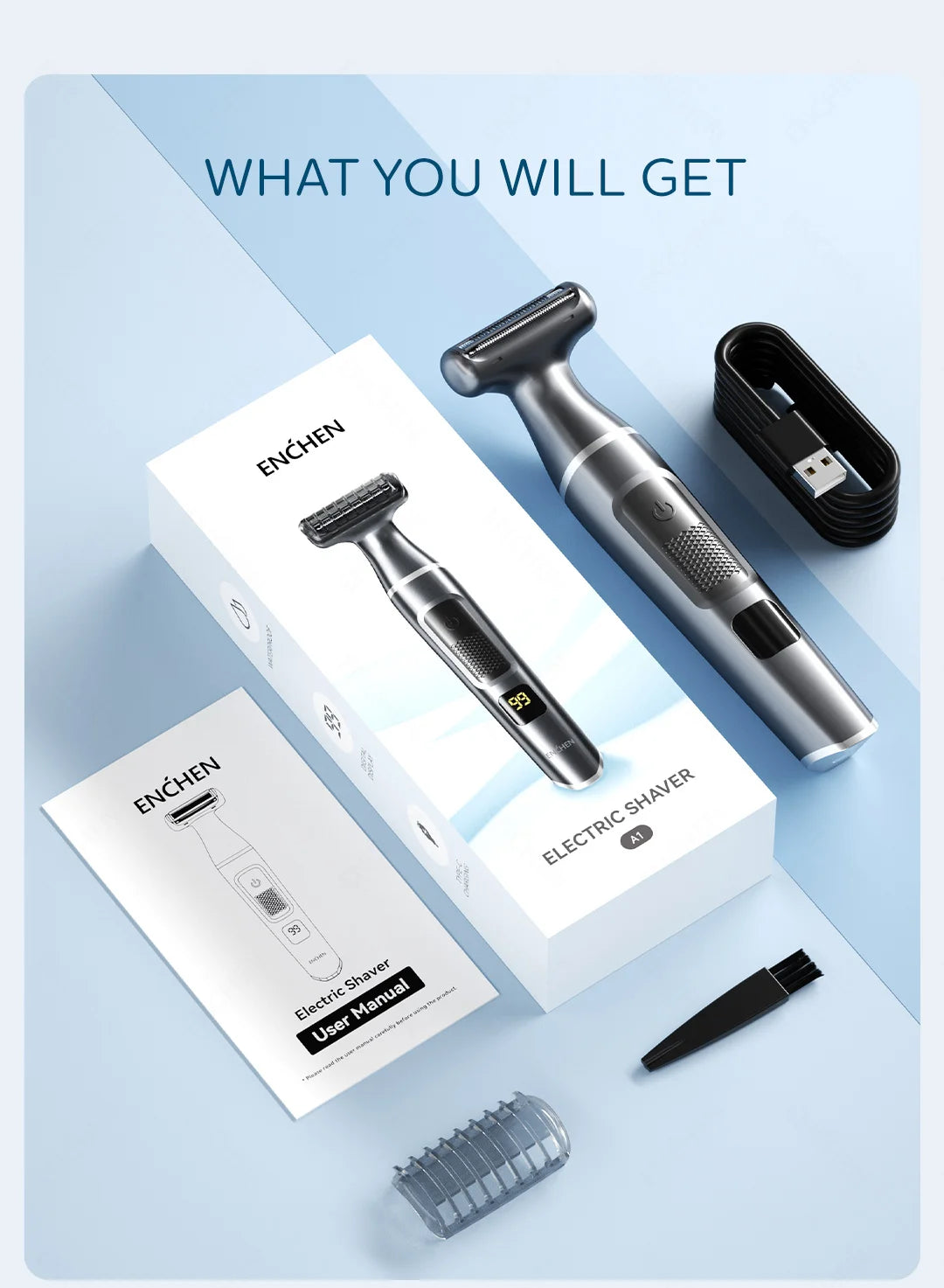 Electric Shaver, Professional Wet and Dry Use Razor Hair Trimmer, Portable Foil Shaver, Reciprocating Shaving Machine Women Men, ENCHEN A1