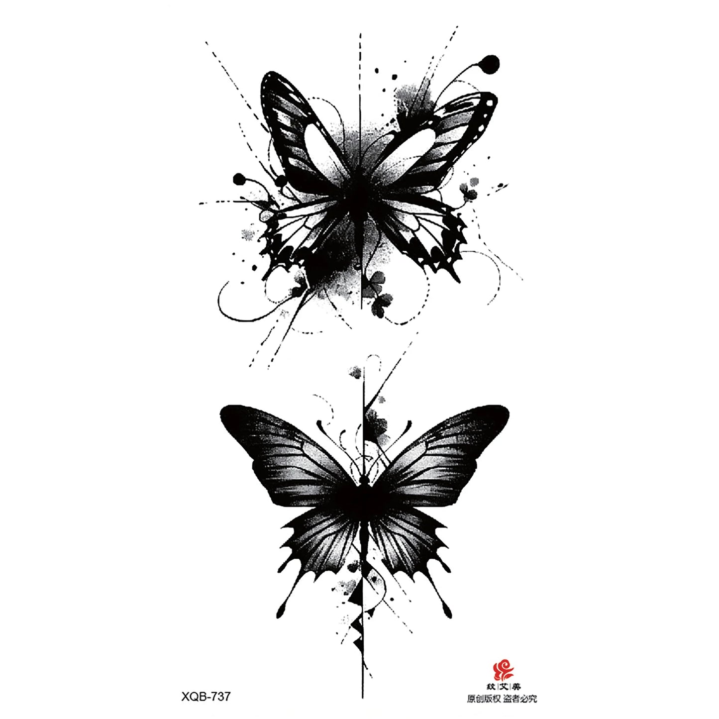 Black Flower Waterproof Temporary Tattoo Sticker, Beauty Butterfly Rose for Women, 3D Flash Body Arm Art Washable Fake Tattoos