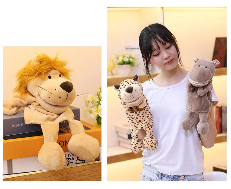 Cartoon Animal Hand Puppet Parent-child Game Doll, 35cm, Stuffed Gaming Doll, Lion Elephant Pig Appease Toys, Birthday Gifts For Children