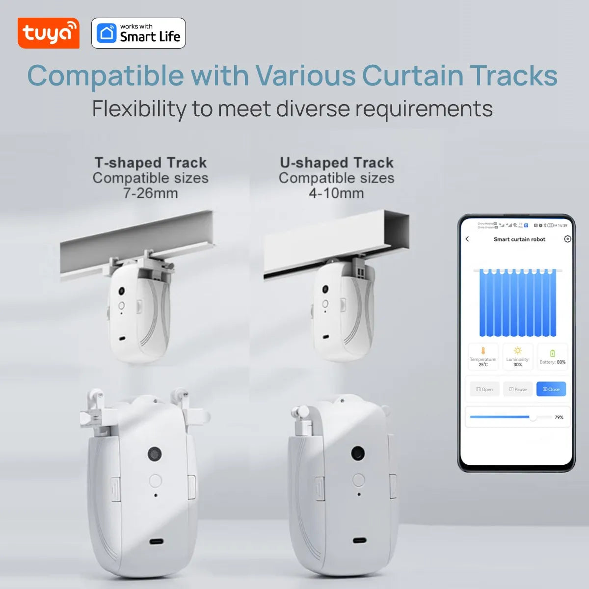 Smart WiFi Curtain Robot (with gateway), APP Remote Control, Voice Control, Included Accessories for T/U Curtain Tracks, TUYA
