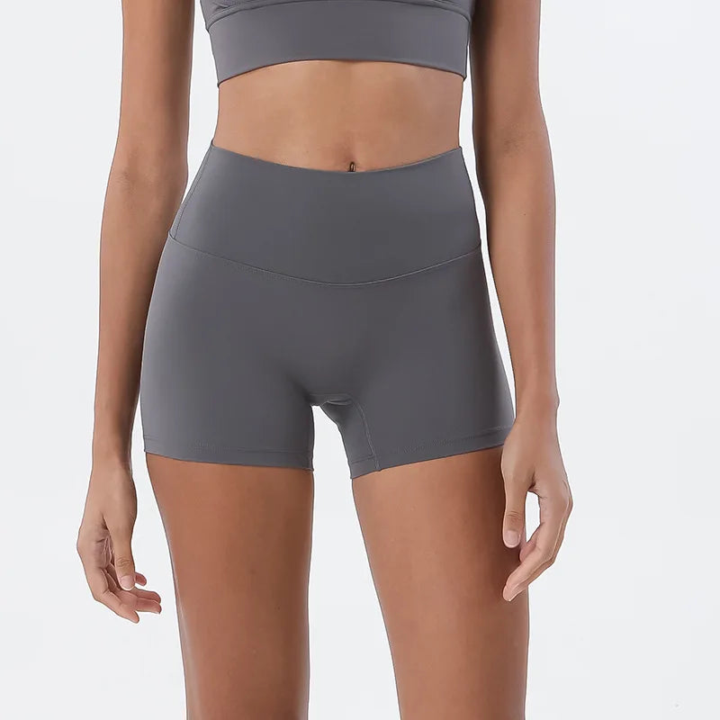 Hip lifting fitness yoga shorts, three-quarter pants, female high-waisted peach nude running sports shorts, quick-drying, GymHUB