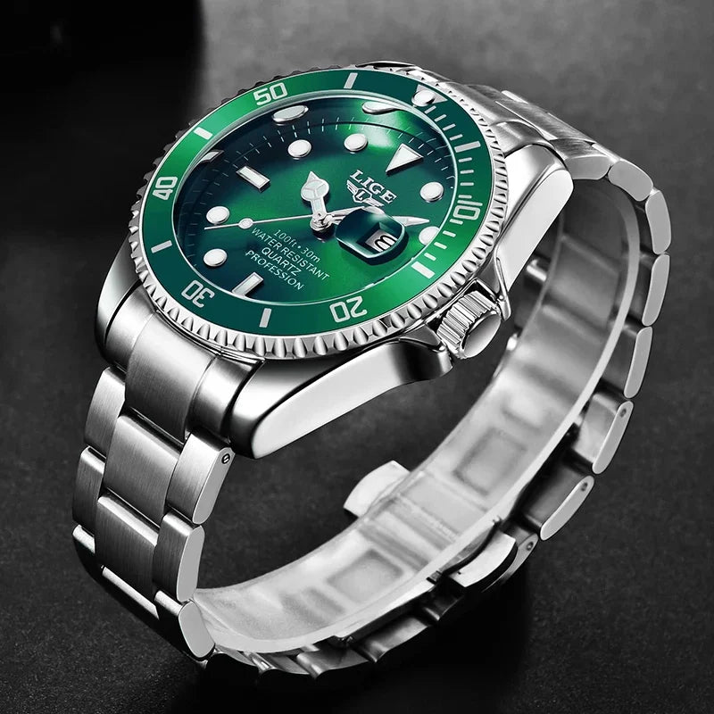 Luxury Fashion Diver Watch For Men, 30ATM Waterproof Date Clock, Sports Watch For Mens, Quartz Wristwatch, Relogio Masculino, LIGE Top Brand