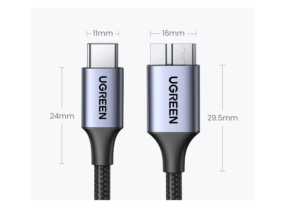 USB C to Micro B 3.0 Cable, 5Gbps 3A, Fast Data Sync Cord For Macbook Hard Drive Disk HDD, SSD Case USB Type C Micro B Cable ,UGREEN