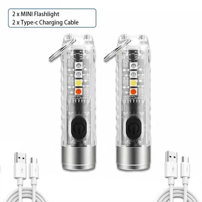 Multi-function Mini EDC LED Flashlight Portable Keychain Light MagneticTorch USB Rechargeable UV Lamp Emergency Camping Lantern