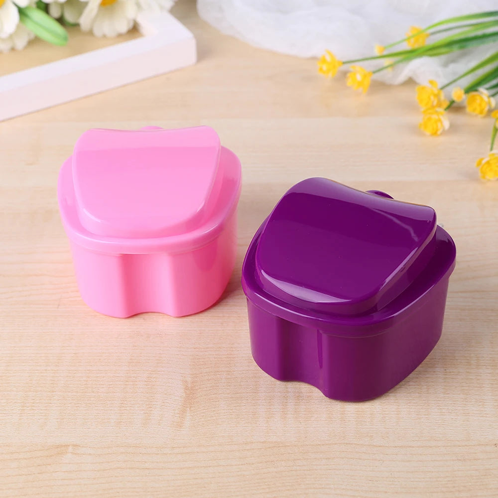 Denture Bath Box, Organizer, Dental False Teeth Storage Box with Hanging Net Container Cleaning Teeth Cases, Artificial Tooth Boxes