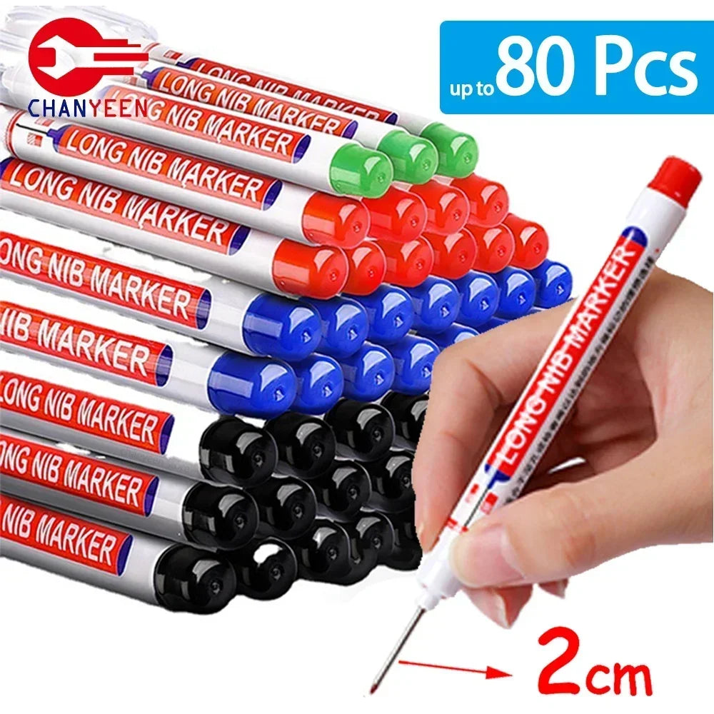 4-80Pcs, 2cm, Waterproof Long Head Markers, Deep Hole Marker Pen for Metal Carpenter, Red/ Black/ Blue/ Green Ink Woodworking Tools