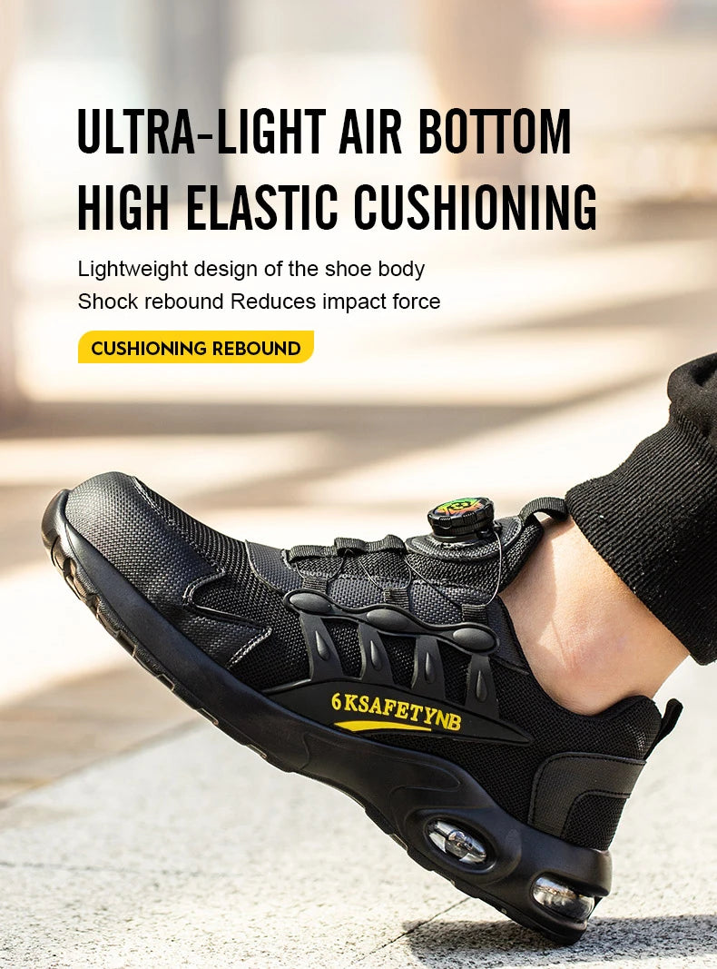Men Rotating Button Safety Shoes, Steel Toe Work Sneakers, Indestructible Shoes, Puncture-Proof Work Boots, Air Cushion Safety Shoes