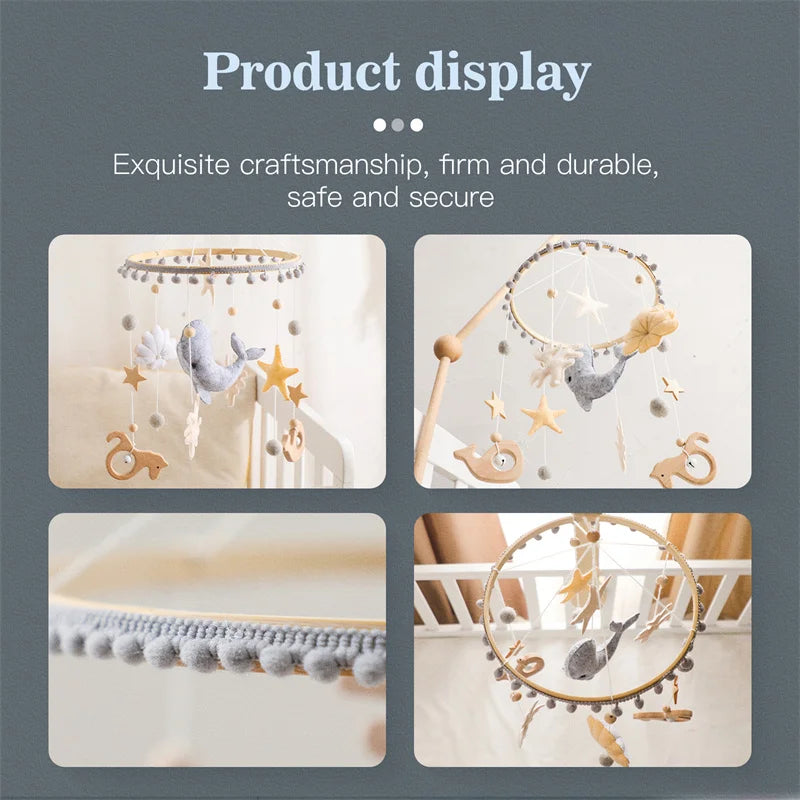 Newborn Baby Rattles Toys, 0-12 Months Soft Felt Whale Bed Bell Infant Mobile Crib Hanging Musical Carousel Toy, Boys Girls Gift