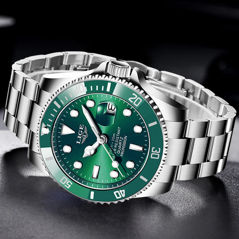 Luxury Fashion Diver Watch For Men, 30ATM Waterproof Date Clock, Sports Watch For Mens, Quartz Wristwatch, Relogio Masculino, LIGE Top Brand