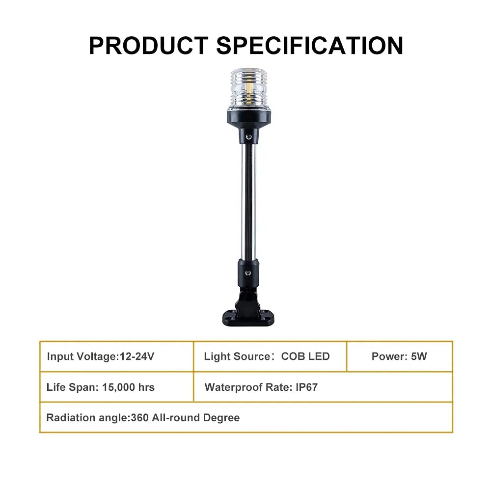 NEW Fold Down 360 Degree LED Boat Navigation Light for Yacht Marine Anchor Light, 12~24 V Sailing Signal Light  Boat Accessories