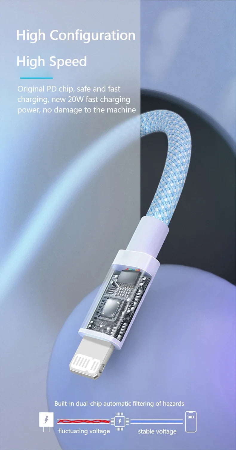 PD 20W USB-C Charging Cable For iPhone 14 13 12 11 Pro Max Xs 8 Plus iPad 3A, Fast Charging Cord, Lightning Data Cable For iPhone