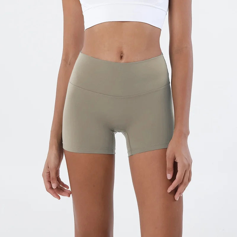 Hip lifting fitness yoga shorts, three-quarter pants, female high-waisted peach nude running sports shorts, quick-drying, GymHUB