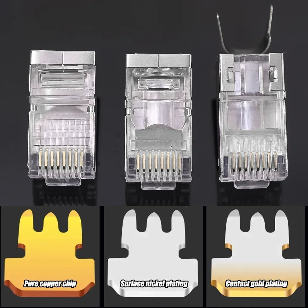 1/10/30Pcs, Pass Through RJ45 Cat7/Cat6/Cat5 Shielded Connectors, Crystal End Gold-Plated 8P8C Crimp UTP Ethernet Modular Plug