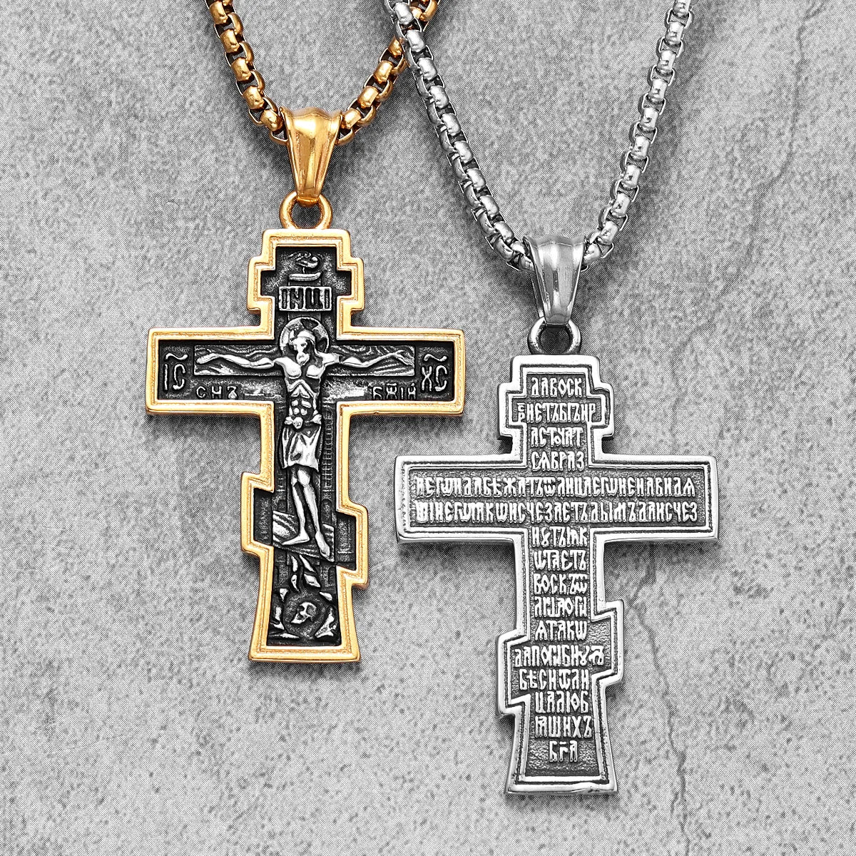 INRI Jesus Cross Amulet Stainless Steel Men Women Necklaces Pendants Chain Amulet Punk Trendy Jewelry Creativity Gift Wholesale