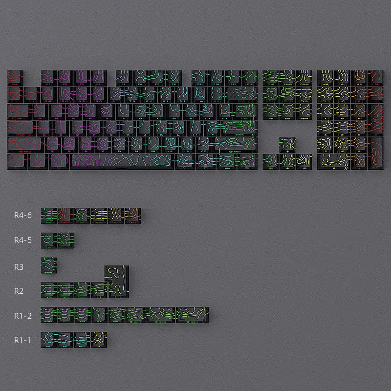 Contour Lines Translucent Keycaps Side Engraving Cherry Profile Black White Key Cap 60 70 80 90 100 Layout Mechanical Keyboard