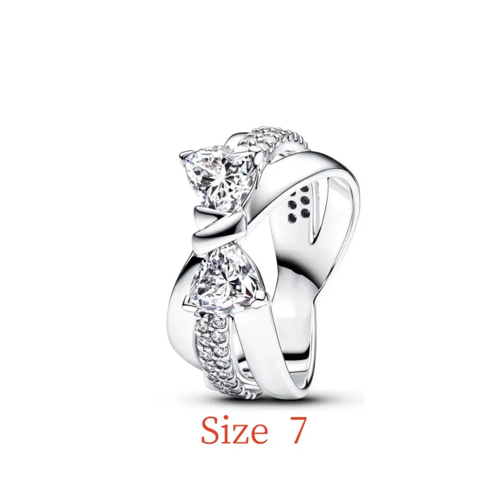 New 925 Silver bow Heart-shaped Ring Necklace, Suitable for Valentine's Day, Holiday Gifts for Women, DIY High-end, Fashion Jewelry