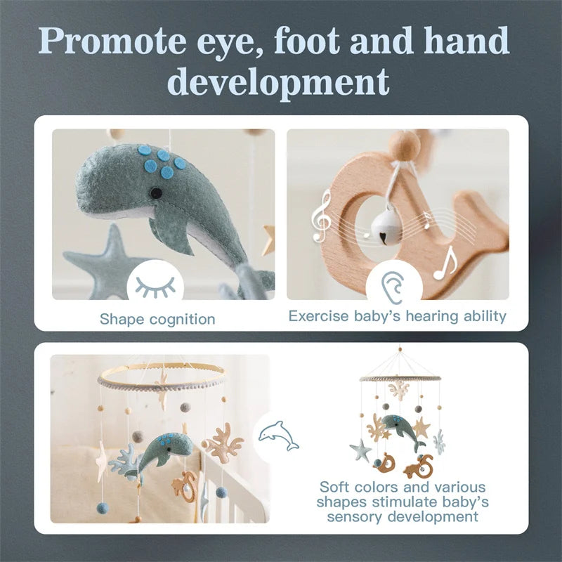Newborn Baby Rattles Toys, 0-12 Months Soft Felt Whale Bed Bell Infant Mobile Crib Hanging Musical Carousel Toy, Boys Girls Gift