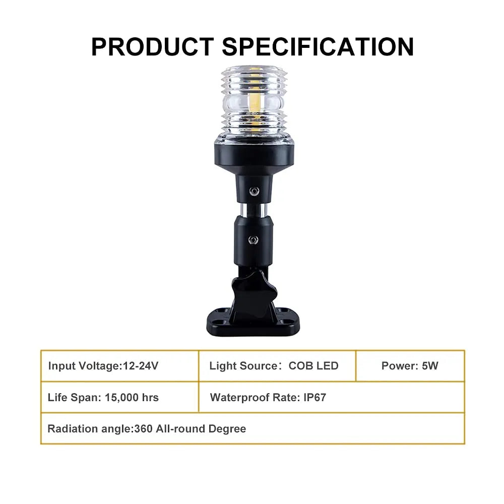 NEW Fold Down 360 Degree LED Boat Navigation Light for Yacht Marine Anchor Light, 12~24 V Sailing Signal Light  Boat Accessories