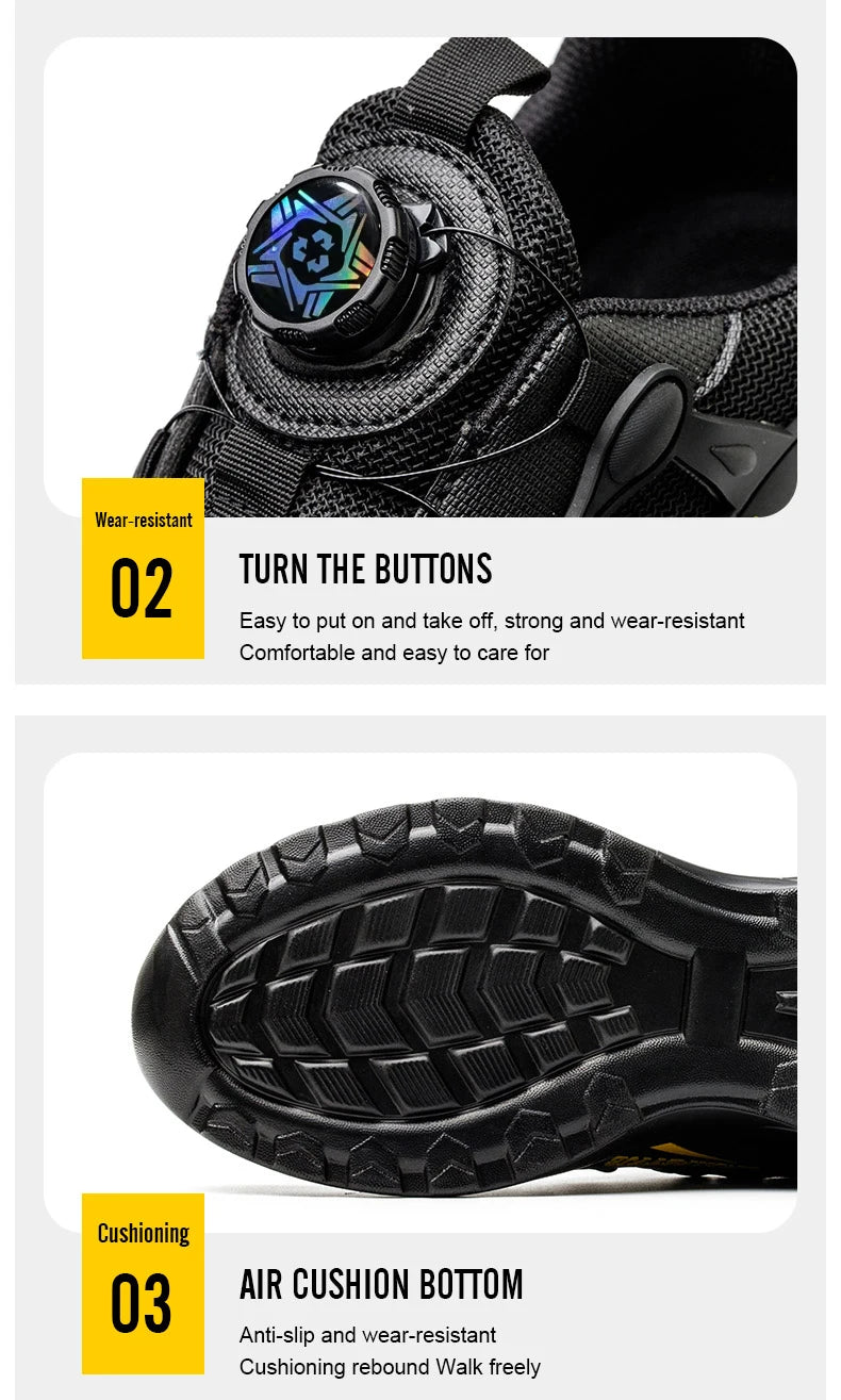 Men Rotating Button Safety Shoes, Steel Toe Work Sneakers, Indestructible Shoes, Puncture-Proof Work Boots, Air Cushion Safety Shoes