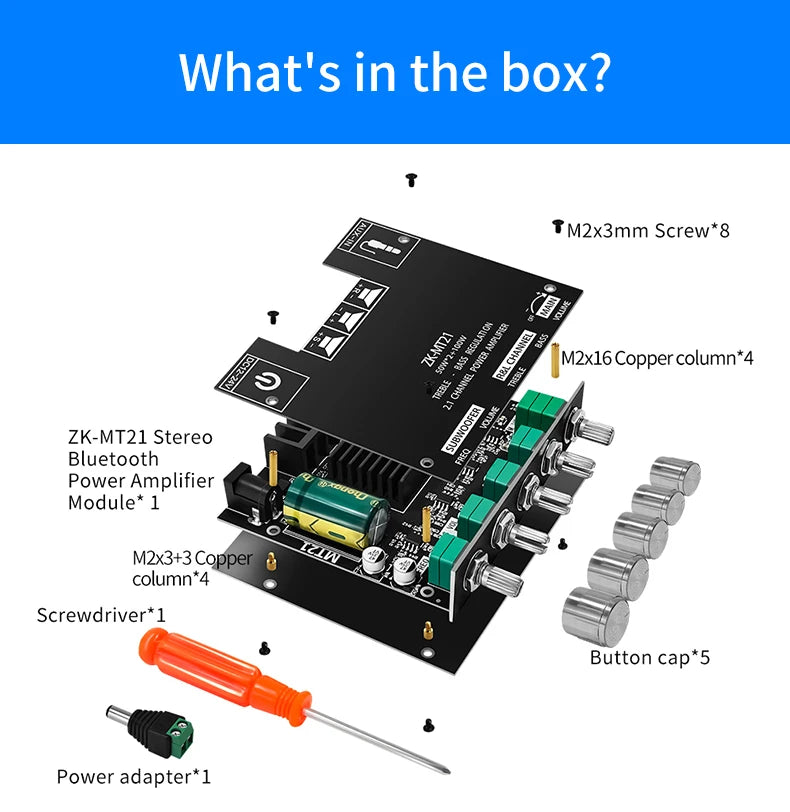2.1 Channel Bluetooth 5.0, 2.1 Subwoofer Amplifier Board, 50W X 2+100W Power Audio Stereo Amplifier Board Bass AMP AUX