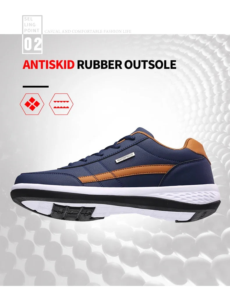 Men Leather Sneaker, Waterproof Casual Comfortable Men's Sneaker, Lace Up Footwear, Vulcanized Man Shoe Masculino, MAEDEF