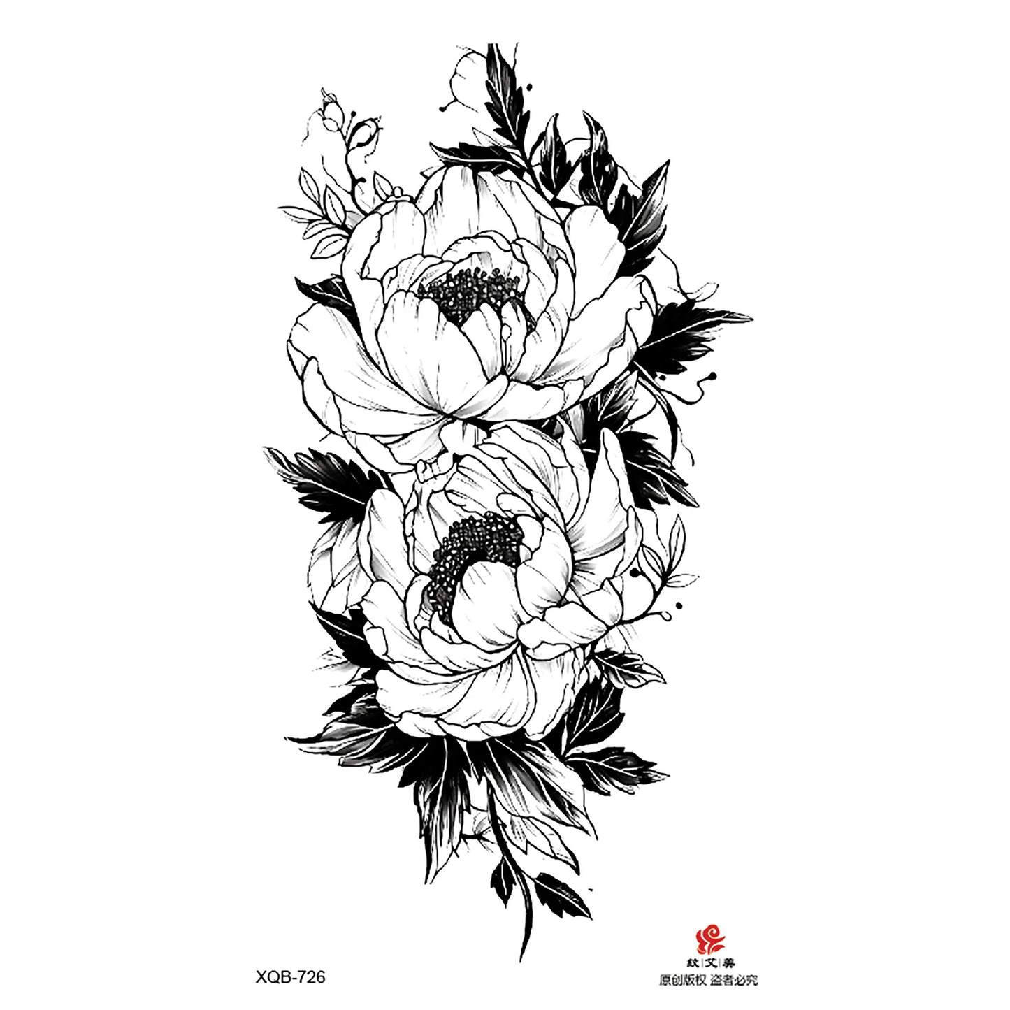 Black Flower Waterproof Temporary Tattoo Sticker, Beauty Butterfly Rose for Women, 3D Flash Body Arm Art Washable Fake Tattoos