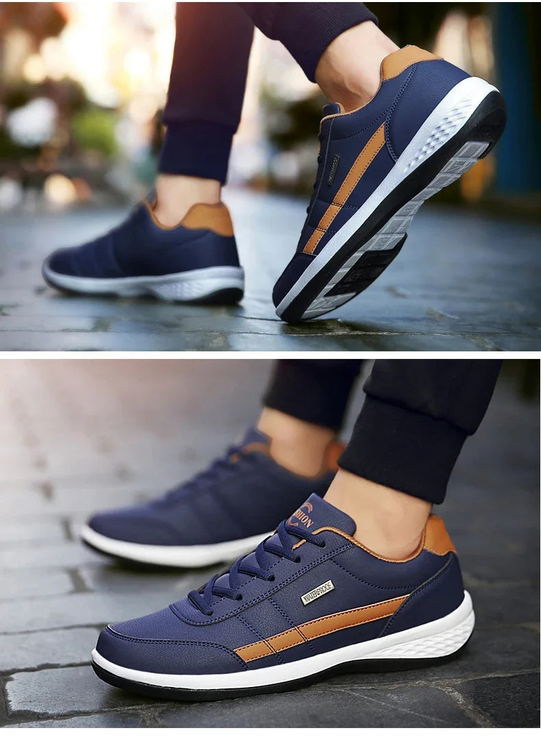 Men Leather Sneaker, Waterproof Casual Comfortable Men's Sneaker, Lace Up Footwear, Vulcanized Man Shoe Masculino, MAEDEF