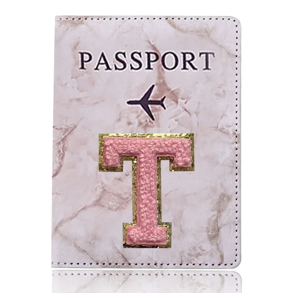 Fashion Passport Protective Cover, Embroidery Letter Pattern Travel Passport Holder, Wallet Gift PU Leather Card Case Cover Unisex