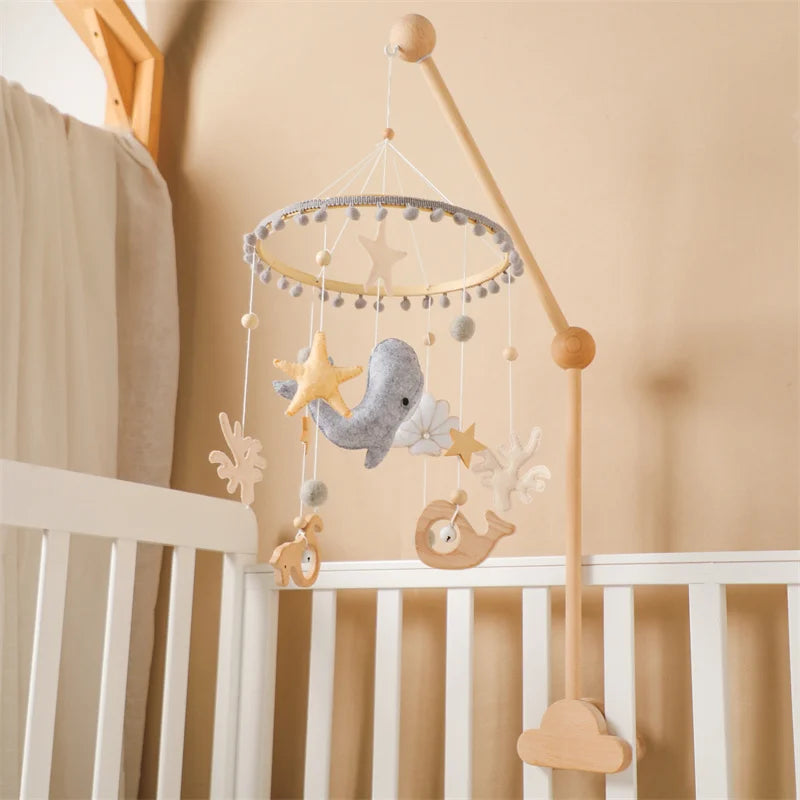 Newborn Baby Rattles Toys, 0-12 Months Soft Felt Whale Bed Bell Infant Mobile Crib Hanging Musical Carousel Toy, Boys Girls Gift