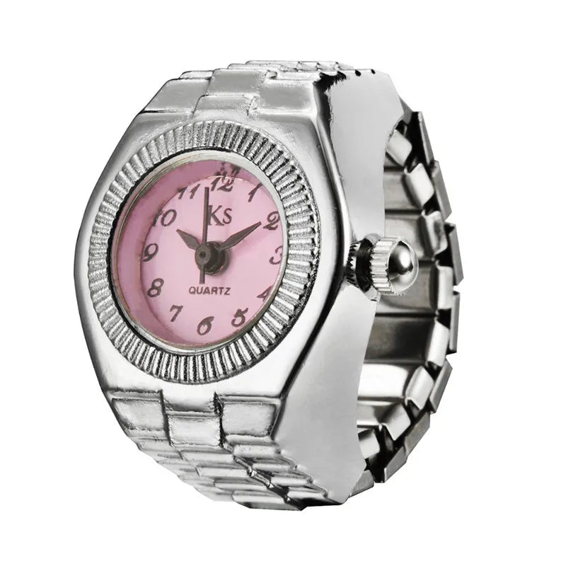 Vintage Punk Finger Watch, Mini Elastic Strap Alloy Watch, Couple Rings, Jewelry Clock, Retro Roman Quartz Watch Rings, For Women, For Men