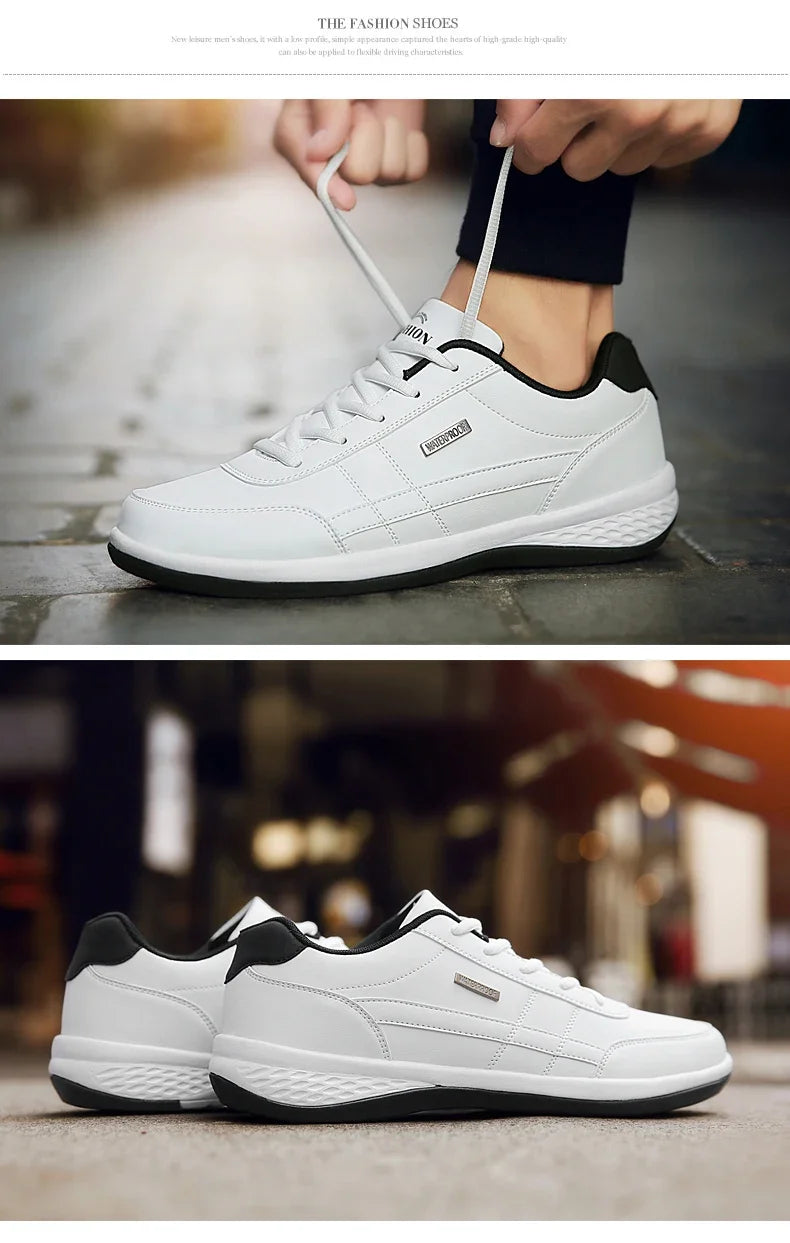 Men Leather Sneaker, Waterproof Casual Comfortable Men's Sneaker, Lace Up Footwear, Vulcanized Man Shoe Masculino, MAEDEF