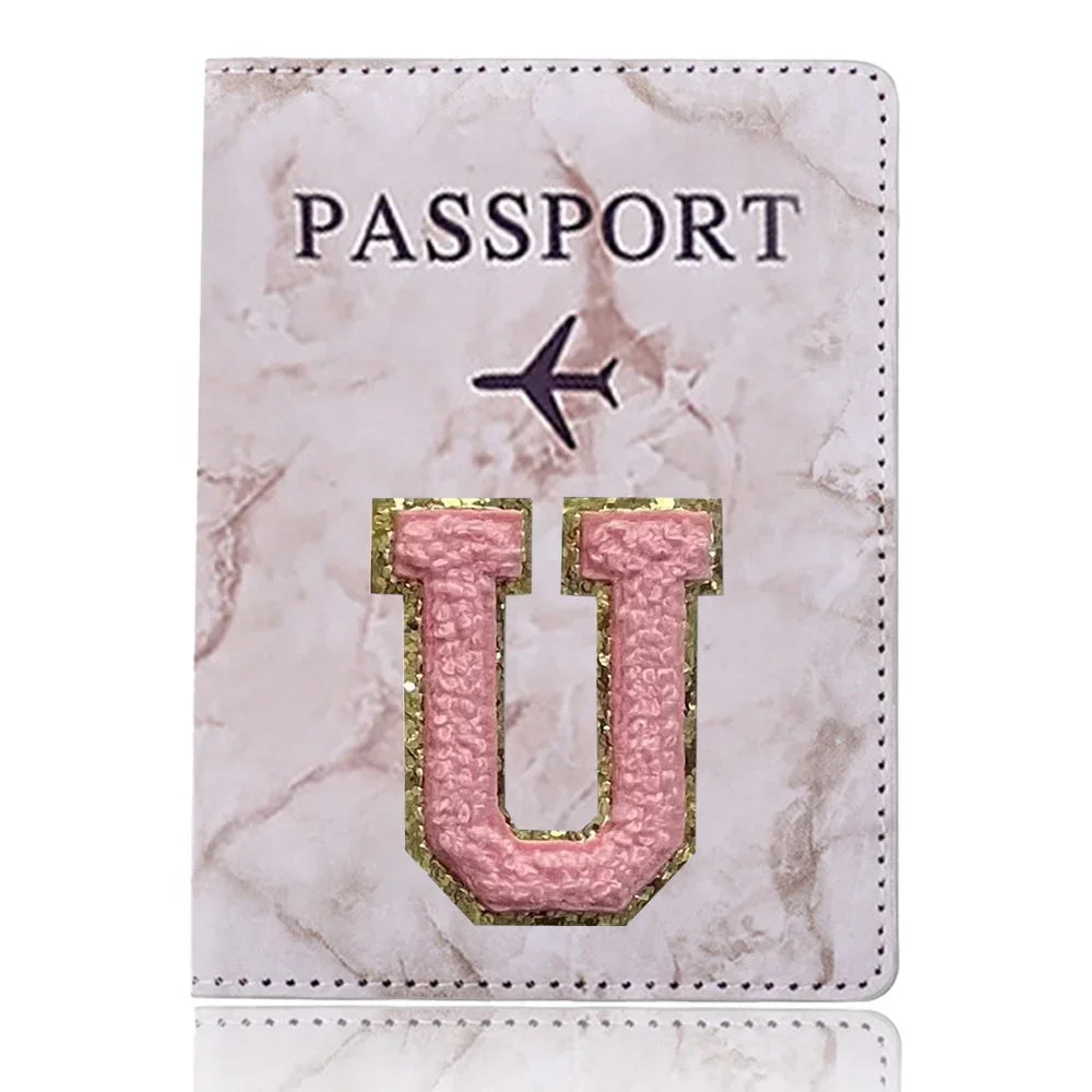 Fashion Passport Protective Cover, Embroidery Letter Pattern Travel Passport Holder, Wallet Gift PU Leather Card Case Cover Unisex